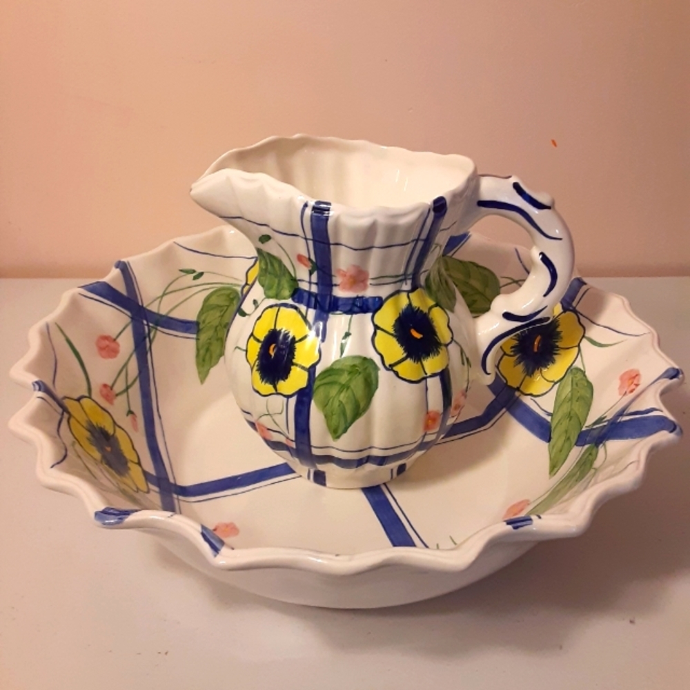 Large ceramic bowl and pitcher set